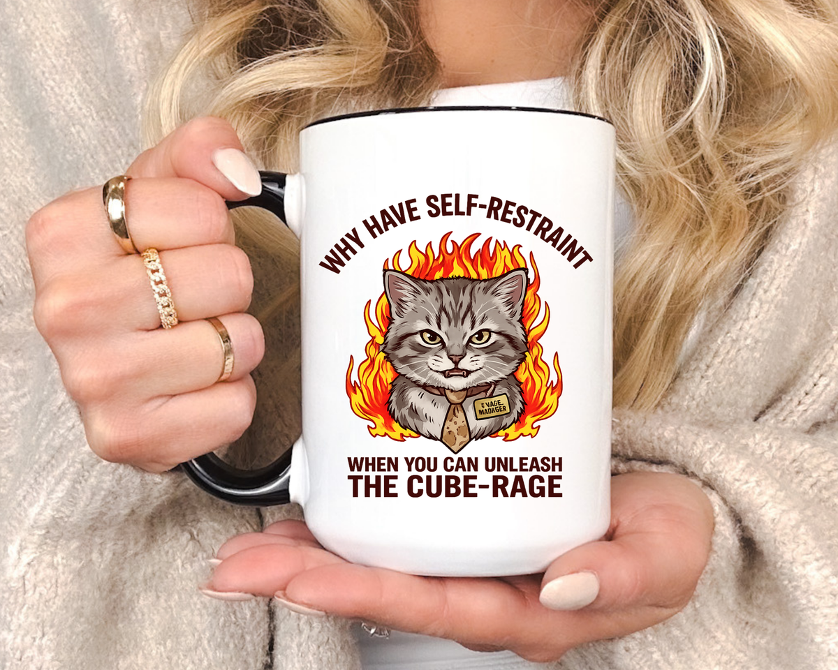 Funny Angry Cat Coffee Mug, Cube Rage Office Mug, Cat Lover Humor Gift, Workplace Stress Mug, Coworker Gift for Cat Owners
