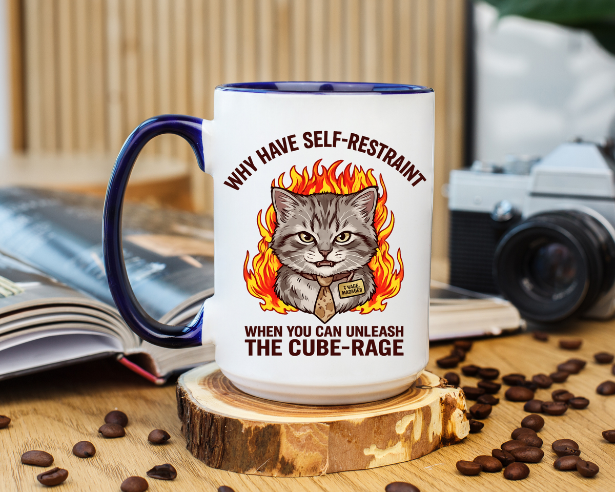 Funny Angry Cat Coffee Mug, Cube Rage Office Mug, Cat Lover Humor Gift, Workplace Stress Mug, Coworker Gift for Cat Owners