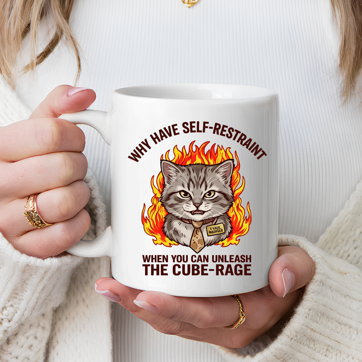 Funny Angry Cat Coffee Mug, Cube Rage Office Mug, Cat Lover Humor Gift, Workplace Stress Mug, Coworker Gift for Cat Owners