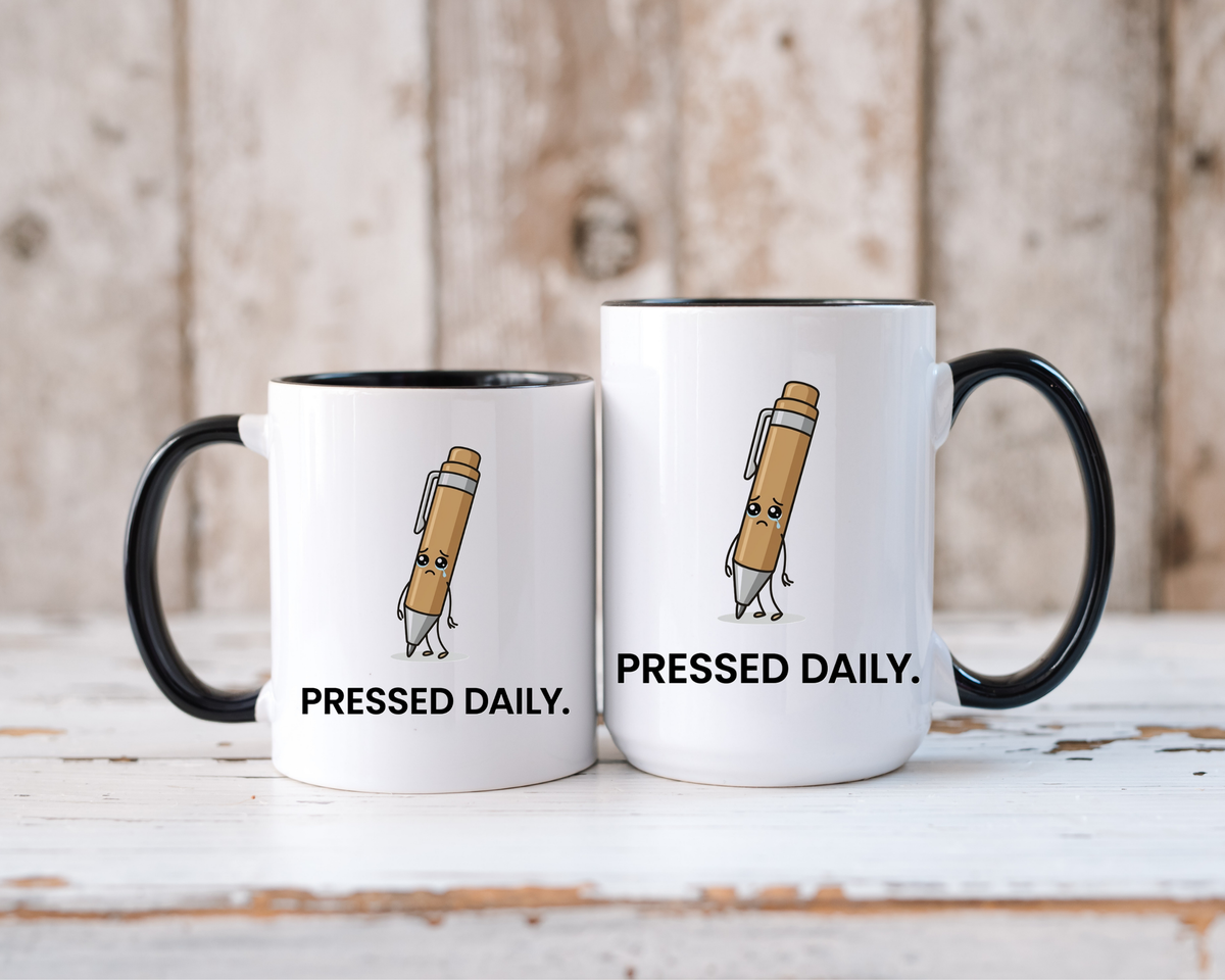 Funny Pressed Daily Coffee Mug, Stressed Pen Office Mug, Coworker Humor Gift, Teacher Appreciation Mug, Work From Home Cup