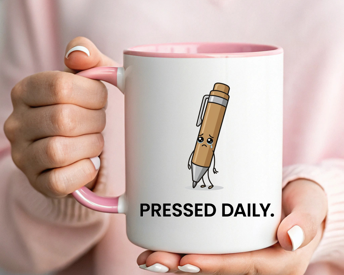 Funny Pressed Daily Coffee Mug, Stressed Pen Office Mug, Coworker Humor Gift, Teacher Appreciation Mug, Work From Home Cup