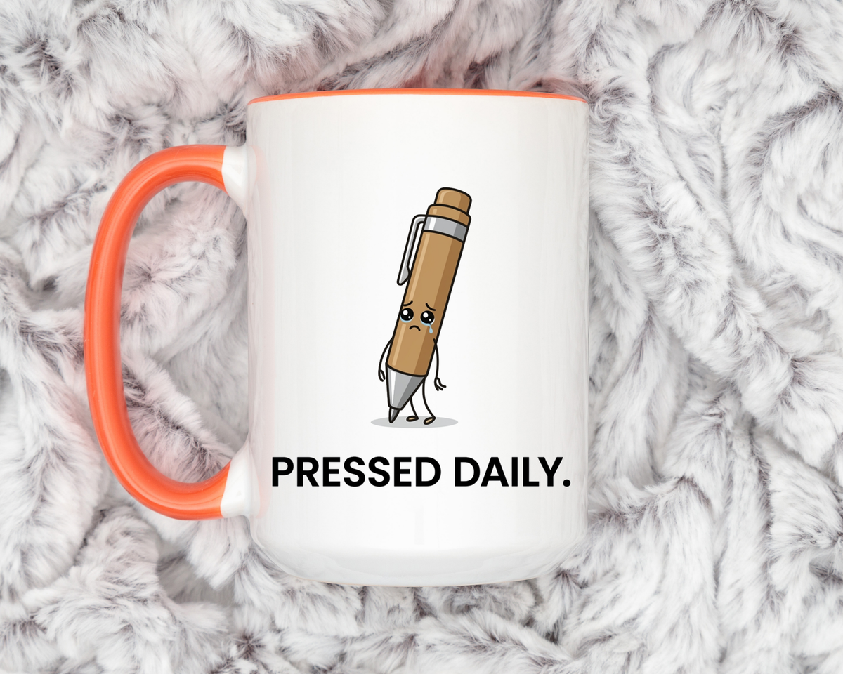 Funny Pressed Daily Coffee Mug, Stressed Pen Office Mug, Coworker Humor Gift, Teacher Appreciation Mug, Work From Home Cup