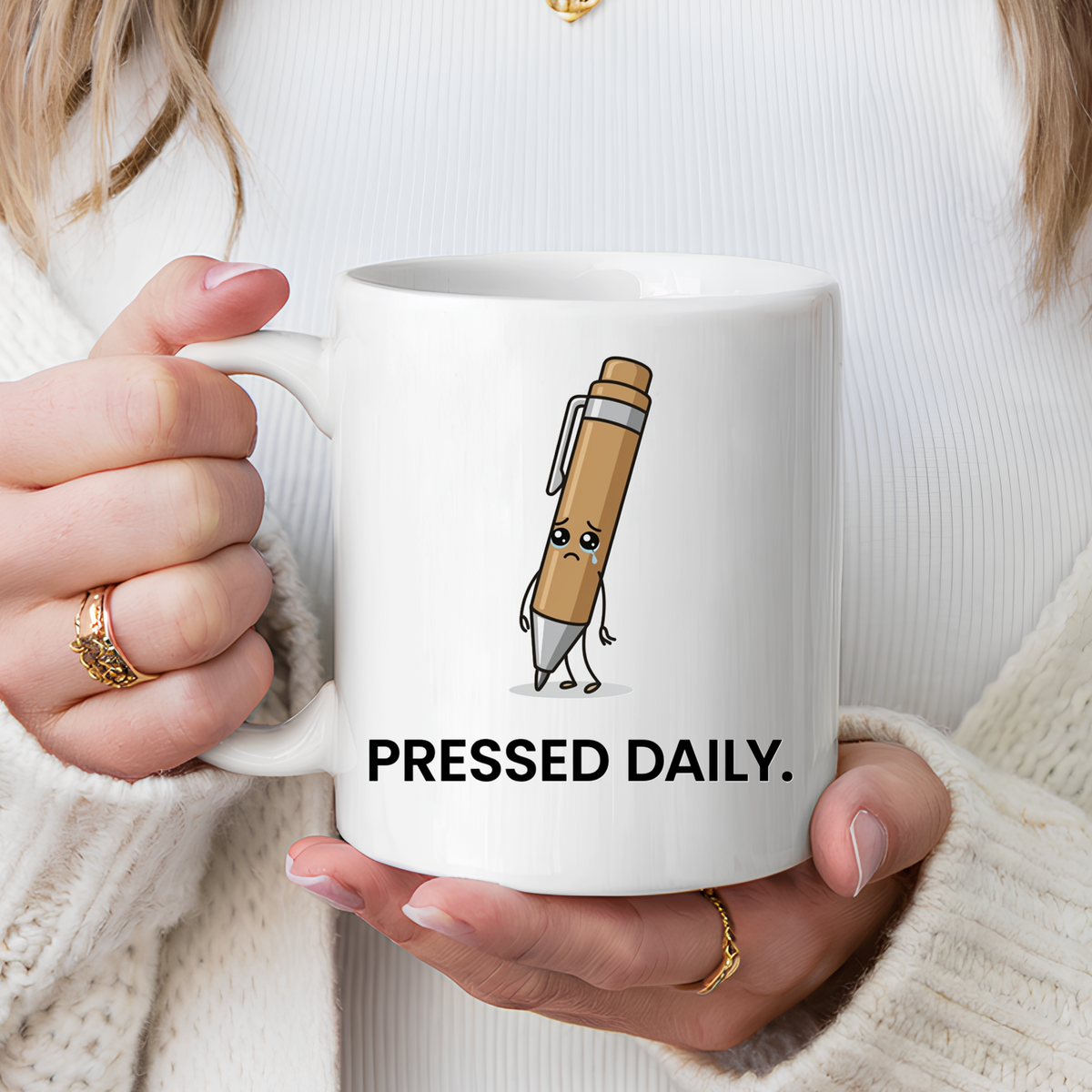 Funny Pressed Daily Coffee Mug, Stressed Pen Office Mug, Coworker Humor Gift, Teacher Appreciation Mug, Work From Home Cup