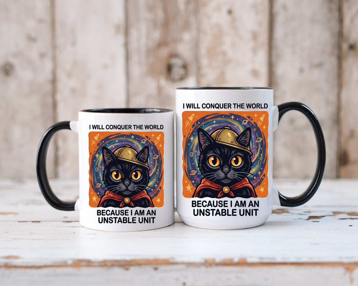Funny Black Cat Coffee Mug, Unstable Unit Cat Mug, Sarcastic Cat Lover Gift, Introvert Humor Mug, Quirky Cat Mom Coffee Cup