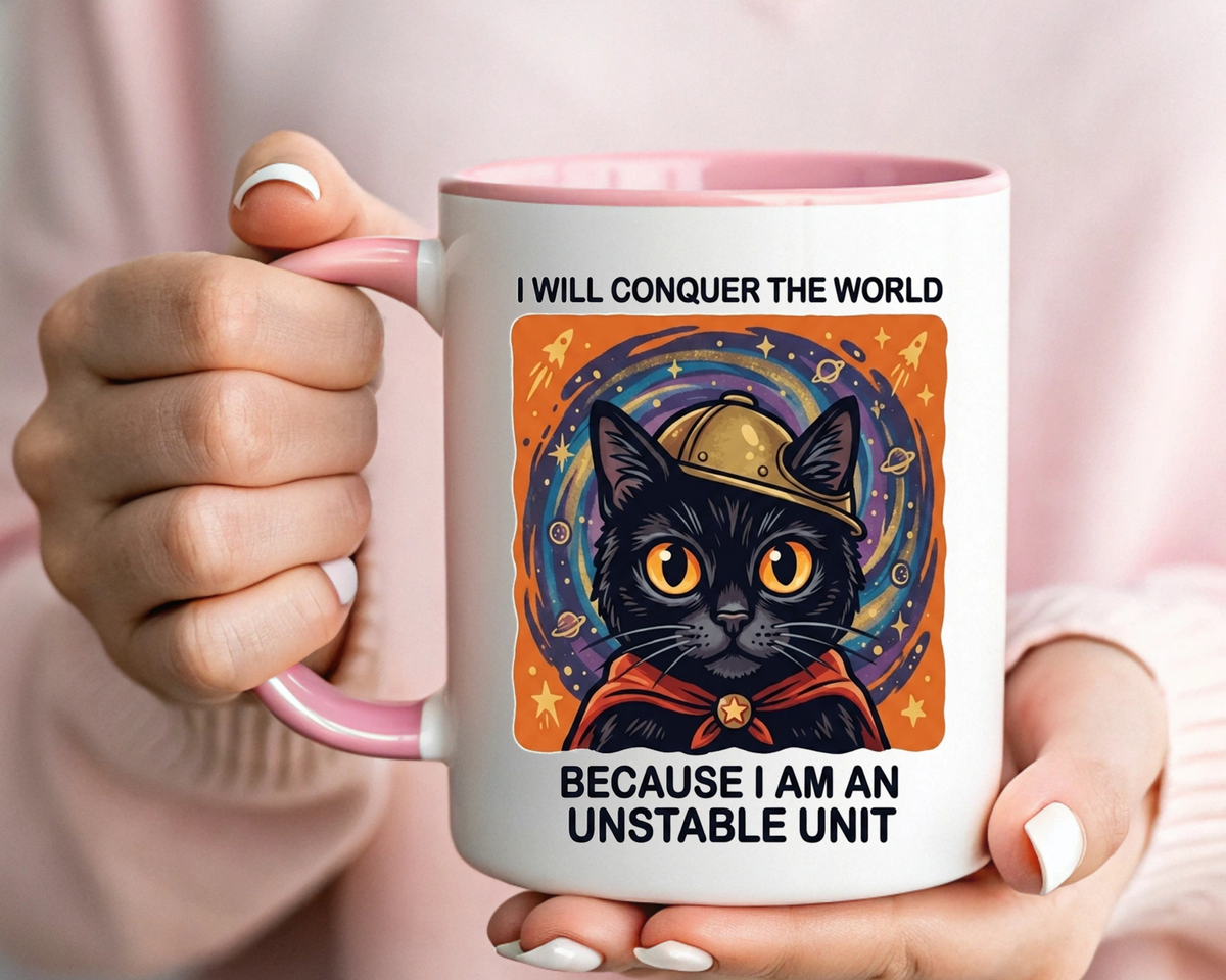 Funny Black Cat Coffee Mug, Unstable Unit Cat Mug, Sarcastic Cat Lover Gift, Introvert Humor Mug, Quirky Cat Mom Coffee Cup