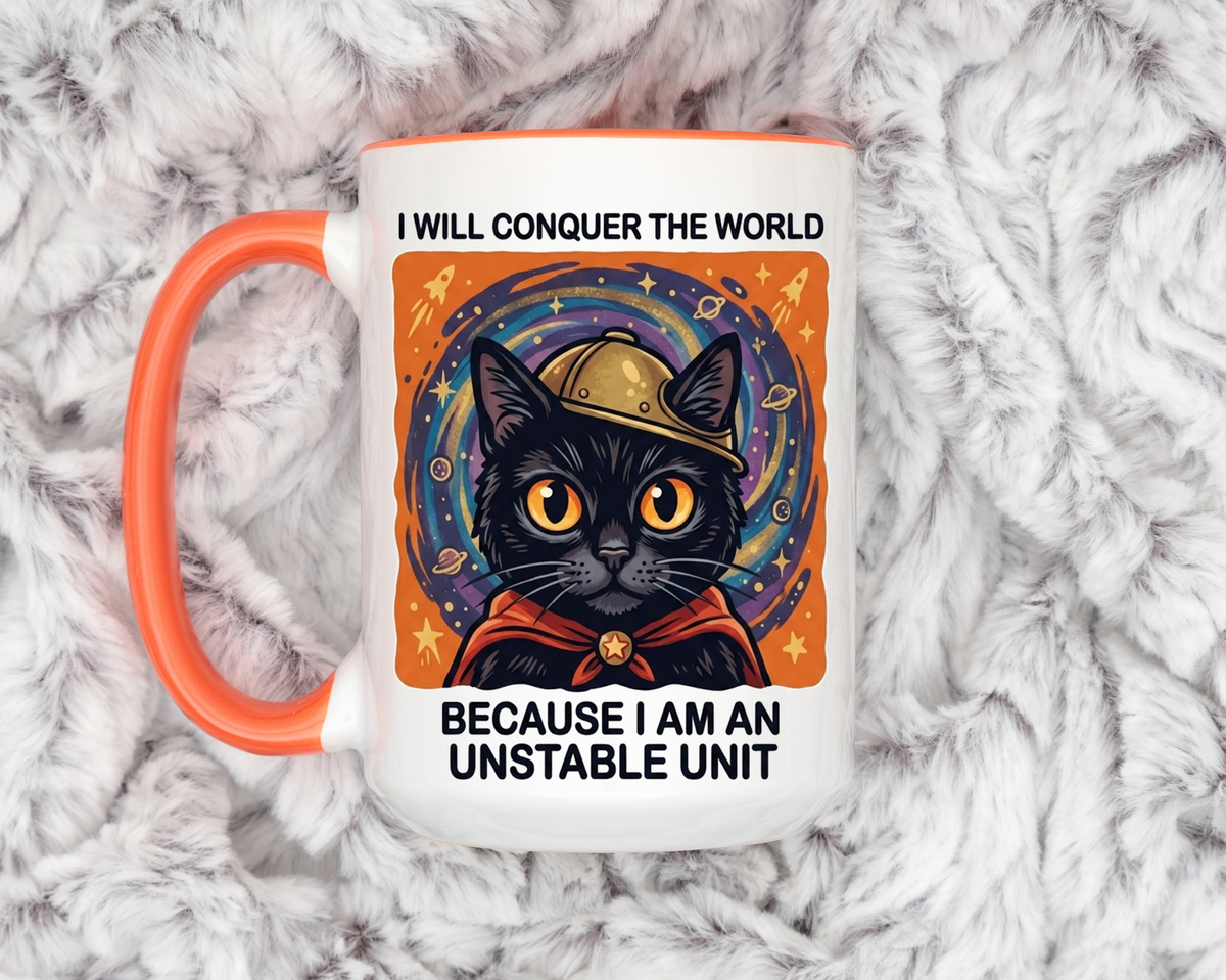 Funny Black Cat Coffee Mug, Unstable Unit Cat Mug, Sarcastic Cat Lover Gift, Introvert Humor Mug, Quirky Cat Mom Coffee Cup