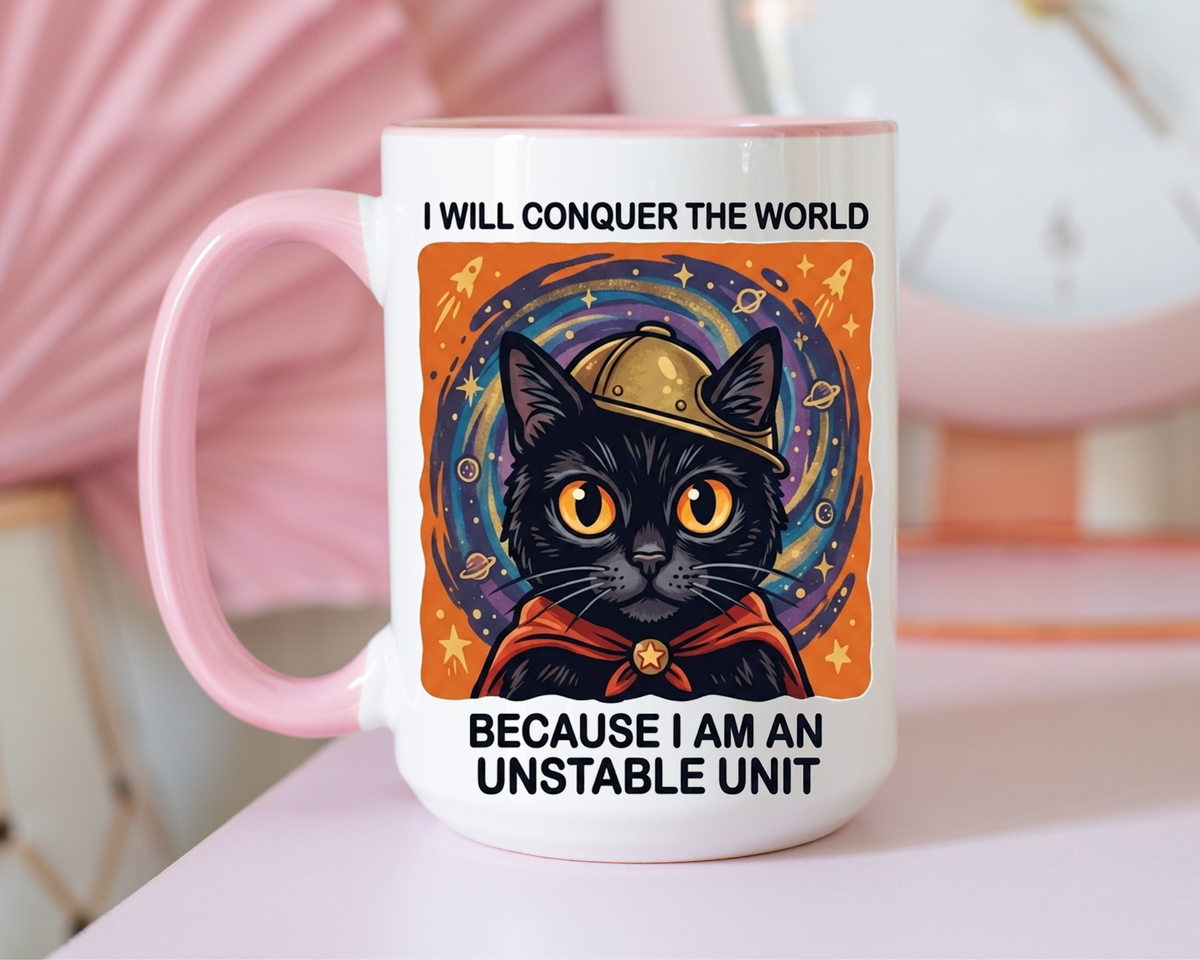 Funny Black Cat Coffee Mug, Unstable Unit Cat Mug, Sarcastic Cat Lover Gift, Introvert Humor Mug, Quirky Cat Mom Coffee Cup