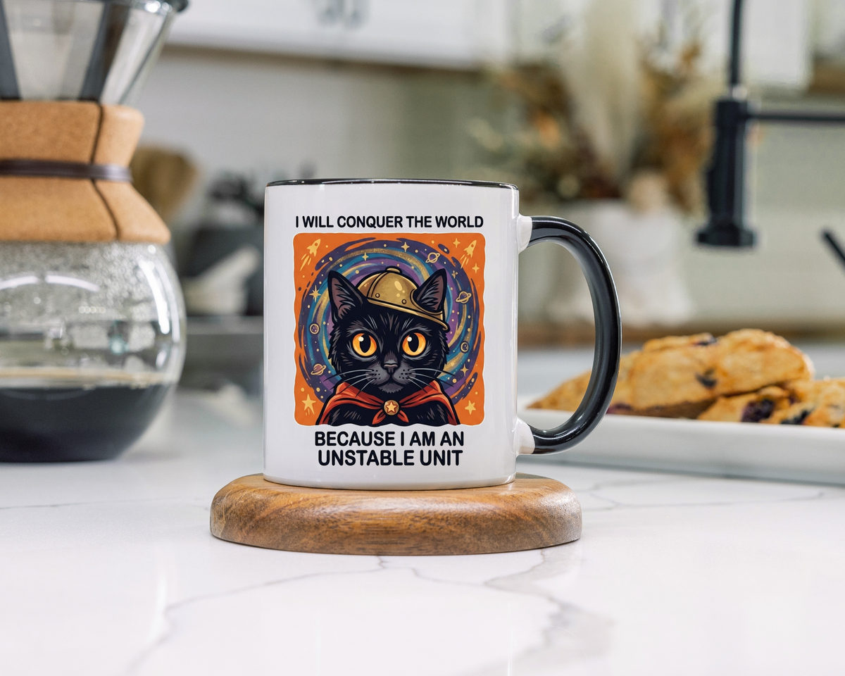 Funny Black Cat Coffee Mug, Unstable Unit Cat Mug, Sarcastic Cat Lover Gift, Introvert Humor Mug, Quirky Cat Mom Coffee Cup