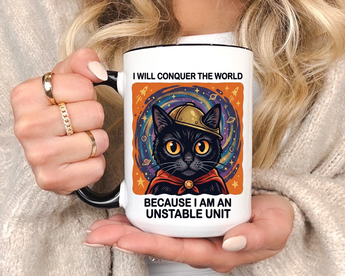Funny Black Cat Coffee Mug, Unstable Unit Cat Mug, Sarcastic Cat Lover Gift, Introvert Humor Mug, Quirky Cat Mom Coffee Cup