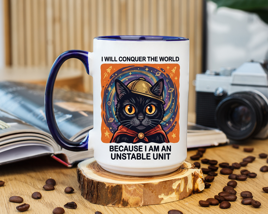 Funny Black Cat Coffee Mug, Unstable Unit Cat Mug, Sarcastic Cat Lover Gift, Introvert Humor Mug, Quirky Cat Mom Coffee Cup