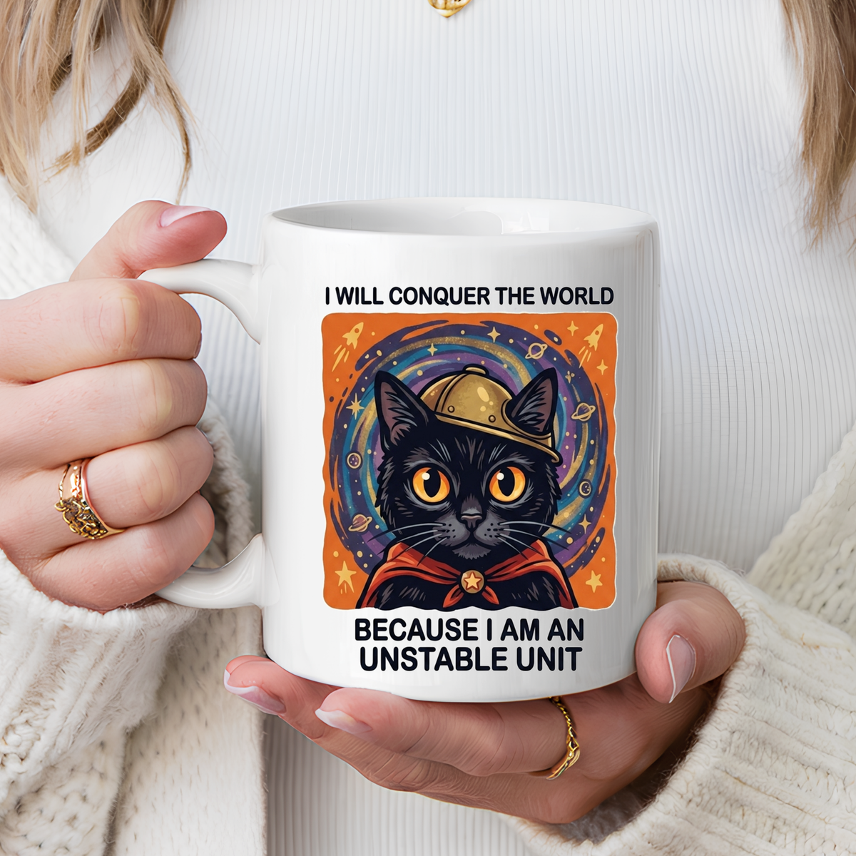 Funny Black Cat Coffee Mug, Unstable Unit Cat Mug, Sarcastic Cat Lover Gift, Introvert Humor Mug, Quirky Cat Mom Coffee Cup