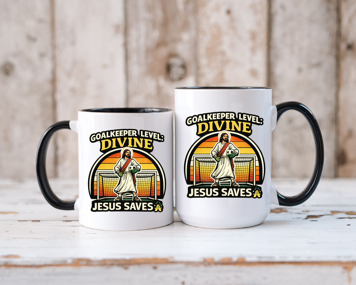Christian Soccer Goalkeeper Mug, Jesus Saves Coffee Mug, Faith Based Sports Gift, Soccer Player Christian Mug, Goalie Gift for Believers