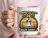 Christian Soccer Goalkeeper Mug, Jesus Saves Coffee Mug, Faith Based Sports Gift, Soccer Player Christian Mug, Goalie Gift for Believers