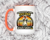 Christian Soccer Goalkeeper Mug, Jesus Saves Coffee Mug, Faith Based Sports Gift, Soccer Player Christian Mug, Goalie Gift for Believers