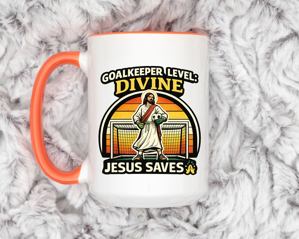 Christian Soccer Goalkeeper Mug, Jesus Saves Coffee Mug, Faith Based Sports Gift, Soccer Player Christian Mug, Goalie Gift for Believers