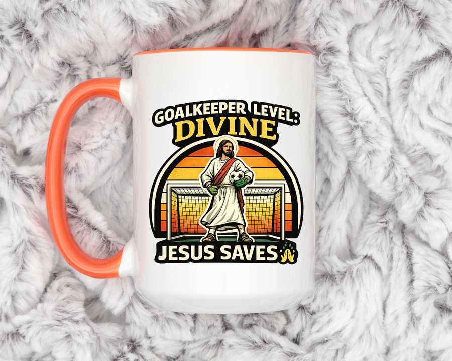 Christian Soccer Goalkeeper Mug, Jesus Saves Coffee Mug, Faith Based Sports Gift, Soccer Player Christian Mug, Goalie Gift for Believers