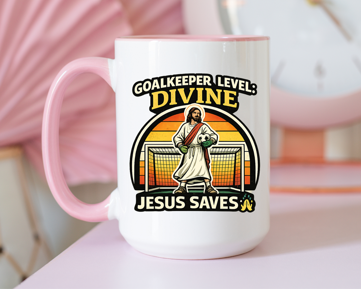 Christian Soccer Goalkeeper Mug, Jesus Saves Coffee Mug, Faith Based Sports Gift, Soccer Player Christian Mug, Goalie Gift for Believers