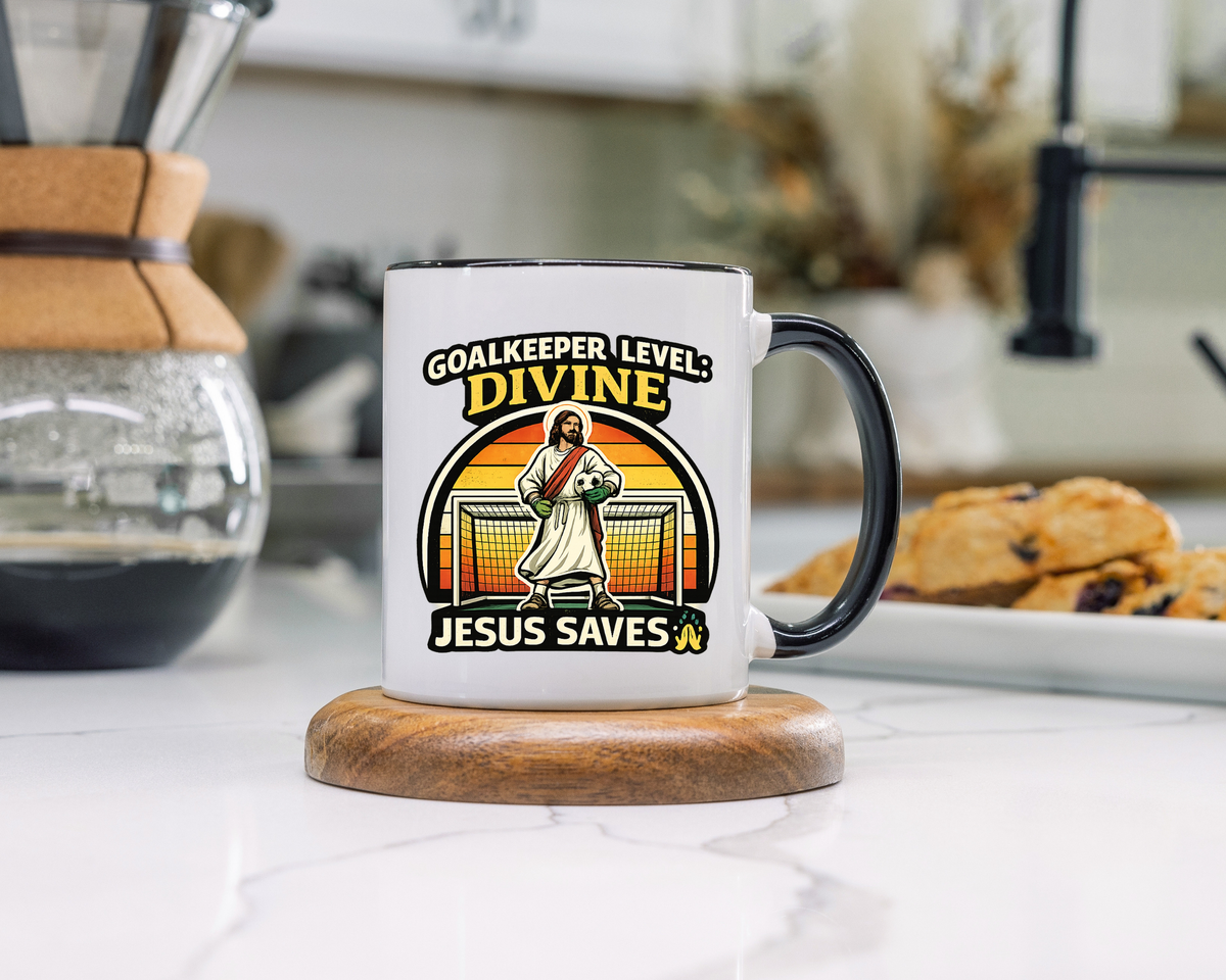 Christian Soccer Goalkeeper Mug, Jesus Saves Coffee Mug, Faith Based Sports Gift, Soccer Player Christian Mug, Goalie Gift for Believers