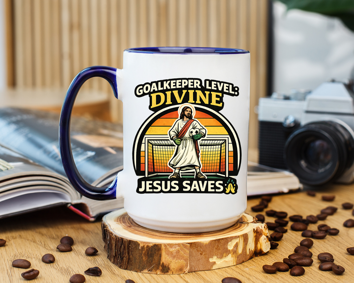 Christian Soccer Goalkeeper Mug, Jesus Saves Coffee Mug, Faith Based Sports Gift, Soccer Player Christian Mug, Goalie Gift for Believers