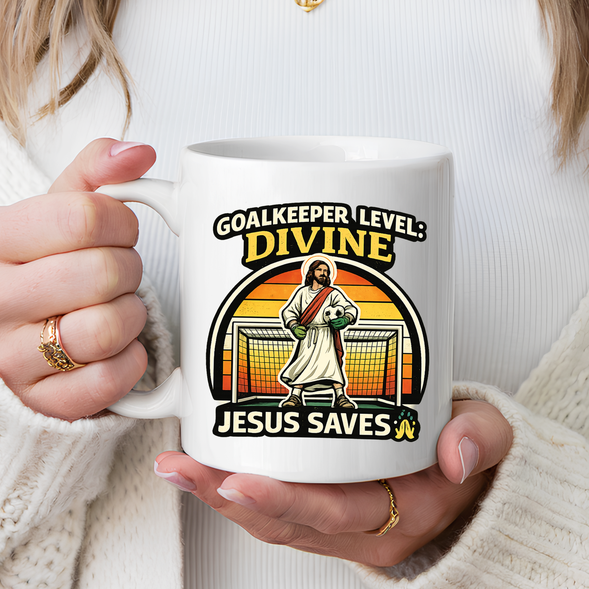 Christian Soccer Goalkeeper Mug, Jesus Saves Coffee Mug, Faith Based Sports Gift, Soccer Player Christian Mug, Goalie Gift for Believers