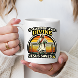 Christian Soccer Goalkeeper Mug, Jesus Saves Coffee Mug, Faith Based Sports Gift, Soccer Player Christian Mug, Goalie Gift for Believers