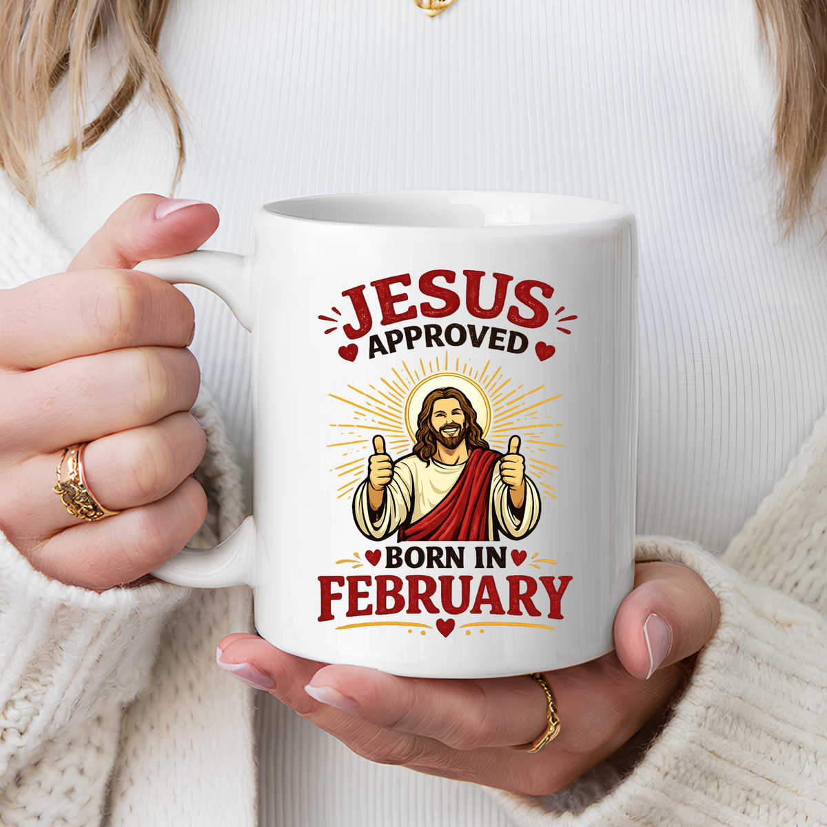 Christian Birthday Mug for February, Jesus Approved Born in February Coffee Mug, Faith Based Birthday Gift, Christian Gift for Men Women