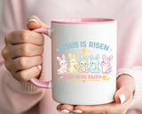 Christian Easter Bunny Mug, Jesus Is Risen Hop Into Faith Coffee Mug, Faith Based Easter Gift, Religious Spring Mug for Women Kids