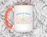 Christian Easter Bunny Mug, Jesus Is Risen Hop Into Faith Coffee Mug, Faith Based Easter Gift, Religious Spring Mug for Women Kids
