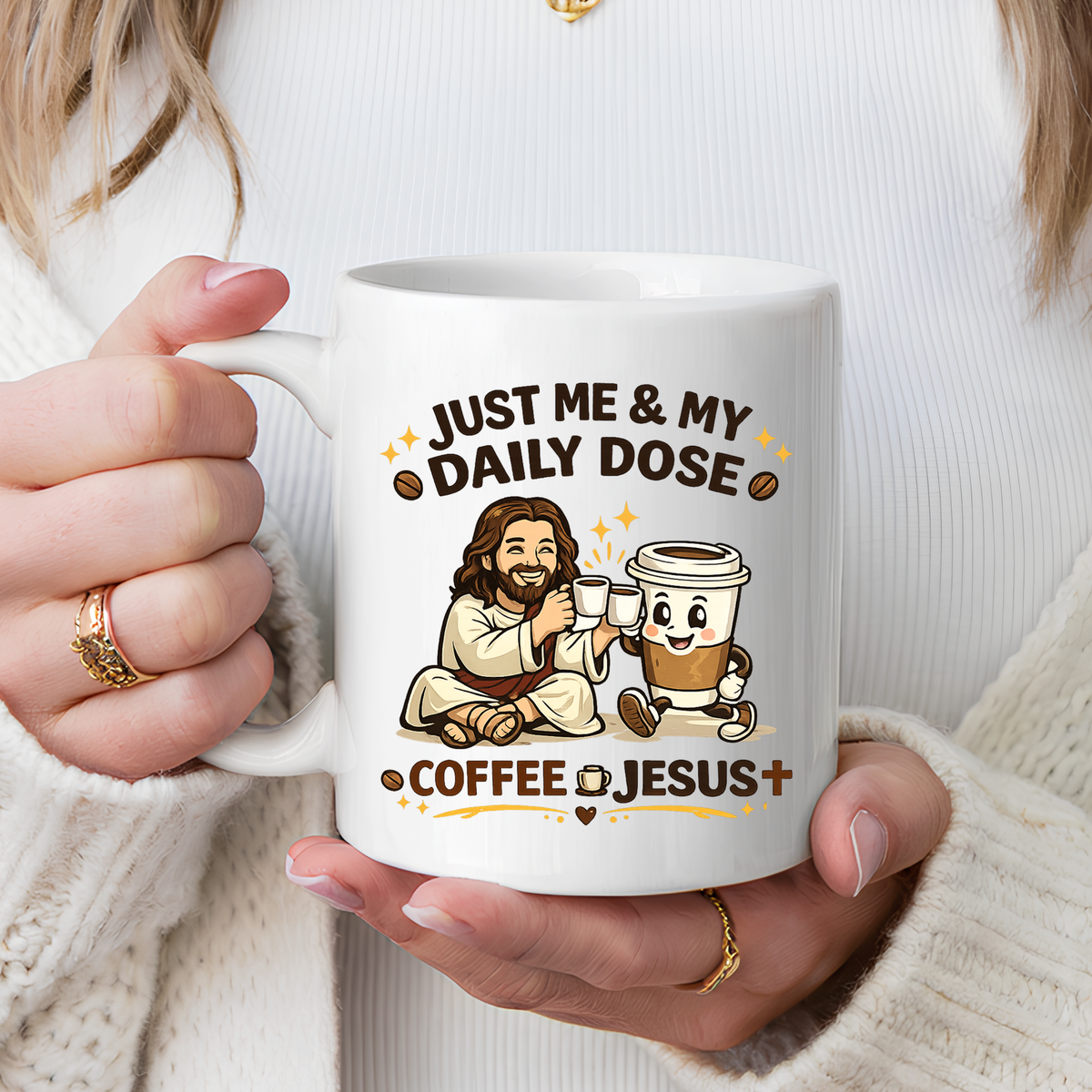 Christian Coffee Lover Mug, Just Me and My Daily Dose Coffee and Jesus Mug, Faith Based Coffee Mug, Christian Gift for Women Me