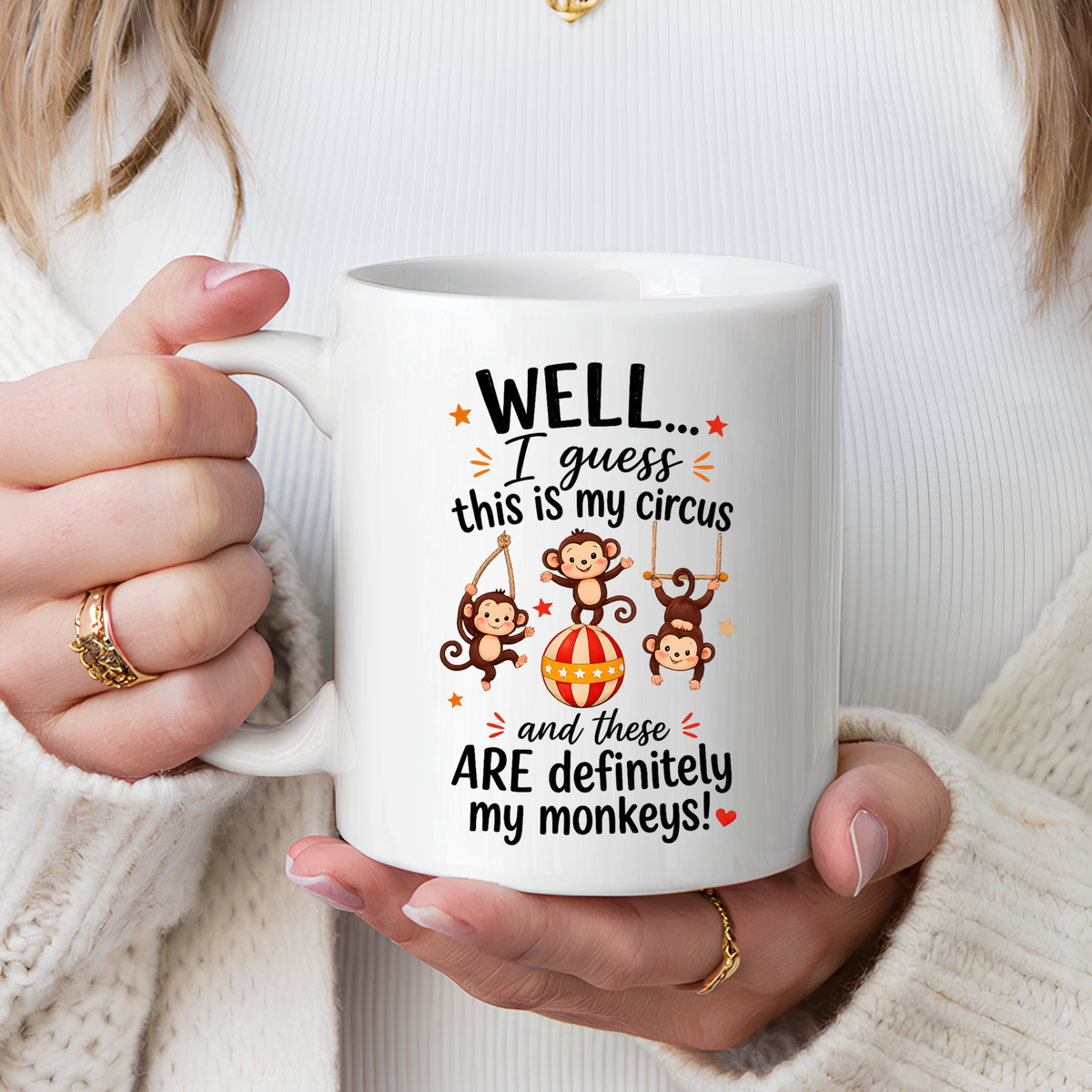 Funny Mom Life Coffee Mug, This Is My Circus These Are My Monkeys Mug, Motherhood Humor Gift, Mom Coffee Cup for Busy Moms