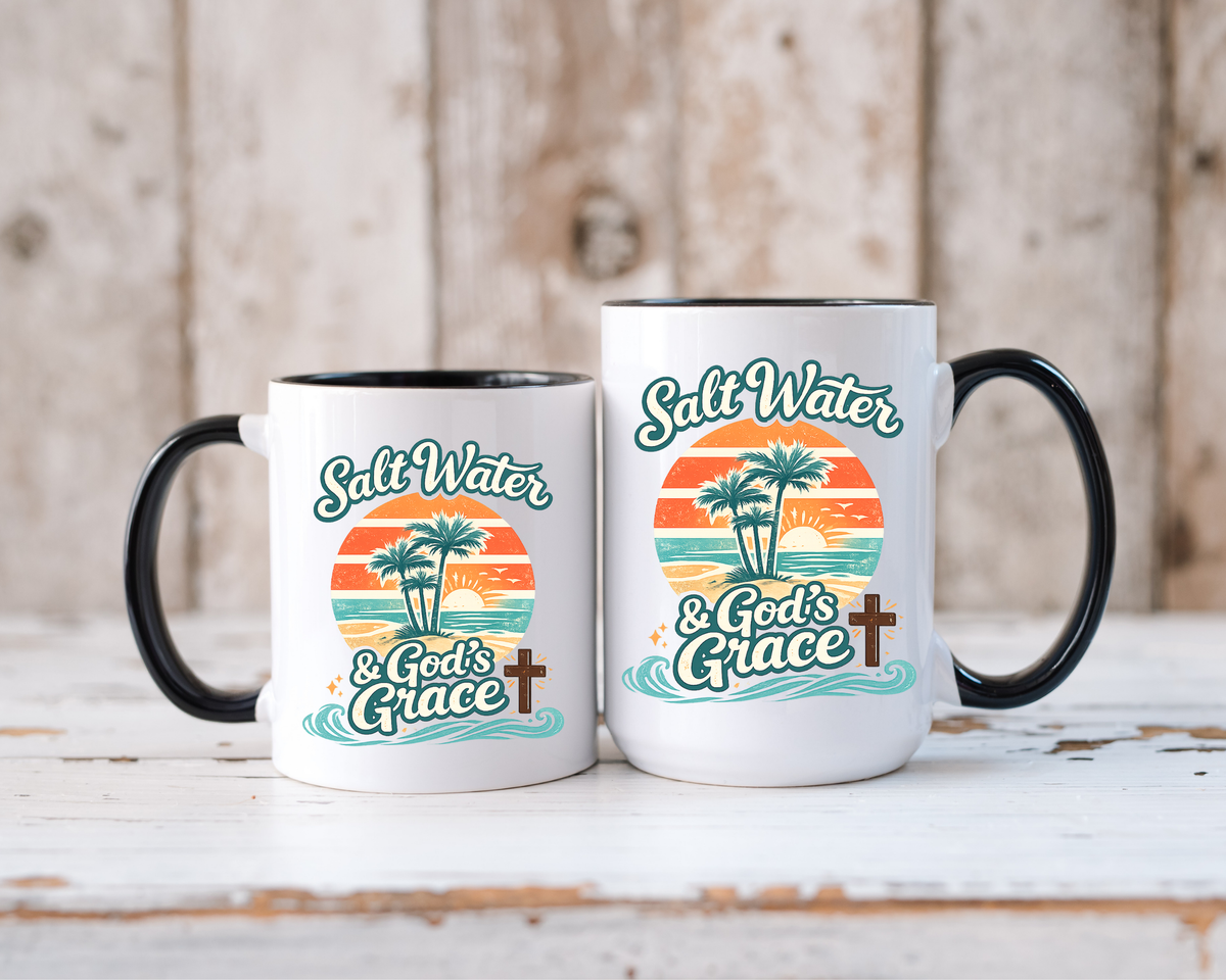 Christian Beach Lover Coffee Mug, Salt Water and God's Grace Mug, Coastal Faith Gift, Religious Ocean Lover Cup, Christian Gift