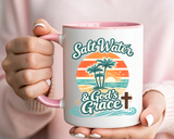 Christian Beach Lover Coffee Mug, Salt Water and God's Grace Mug, Coastal Faith Gift, Religious Ocean Lover Cup, Christian Gift