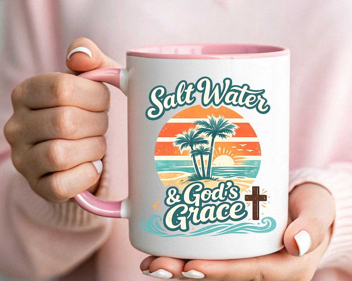 Christian Beach Lover Coffee Mug, Salt Water and God's Grace Mug, Coastal Faith Gift, Religious Ocean Lover Cup, Christian Gift