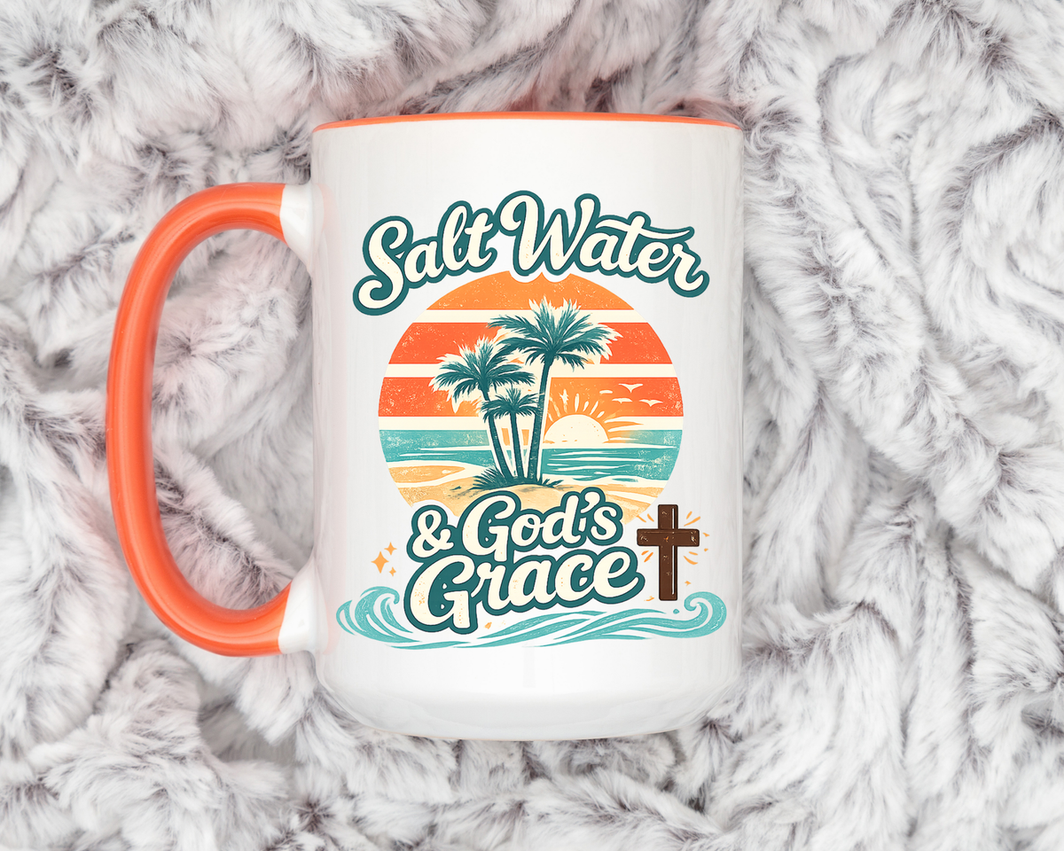Christian Beach Lover Coffee Mug, Salt Water and God's Grace Mug, Coastal Faith Gift, Religious Ocean Lover Cup, Christian Gift