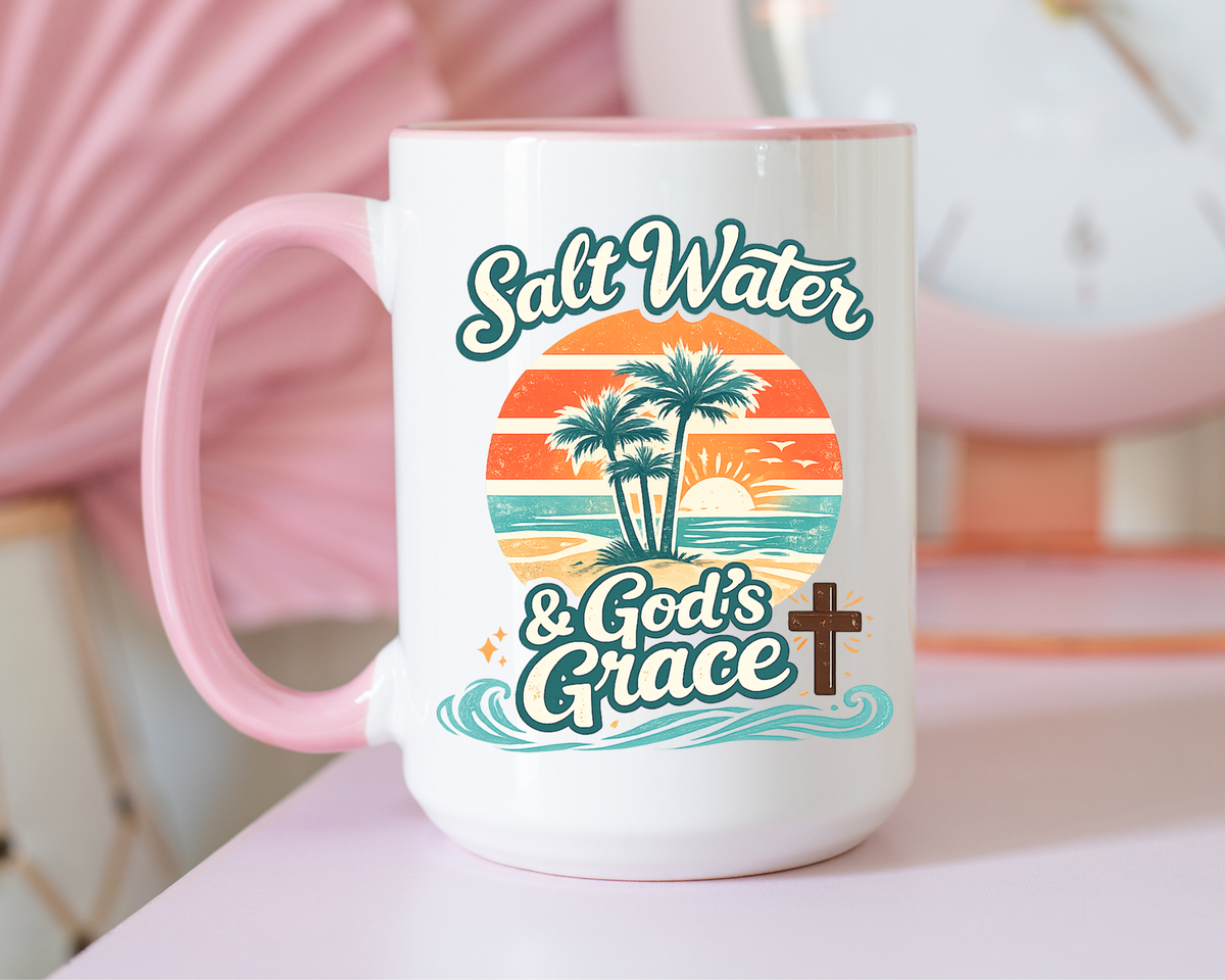 Christian Beach Lover Coffee Mug, Salt Water and God's Grace Mug, Coastal Faith Gift, Religious Ocean Lover Cup, Christian Gift