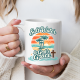 Christian Beach Lover Coffee Mug, Salt Water and God's Grace Mug, Coastal Faith Gift, Religious Ocean Lover Cup, Christian Gift