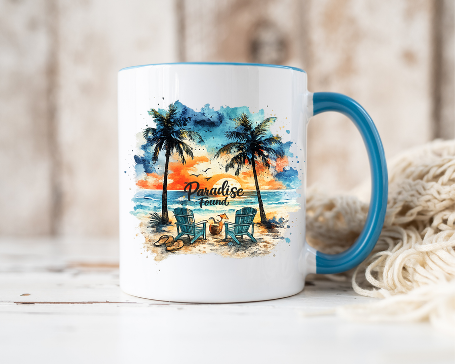 Tropical Beach Paradise Coffee Mug, Coastal Vacation Mug, Paradise Found Beach Lover Gift, Ocean Sunset Coffee Cup, Island Life Mug