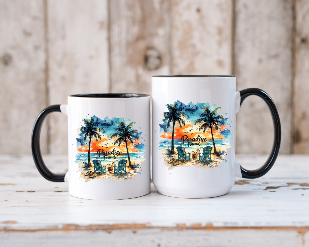 Tropical Beach Paradise Coffee Mug, Coastal Vacation Mug, Paradise Found Beach Lover Gift, Ocean Sunset Coffee Cup, Island Life Mug
