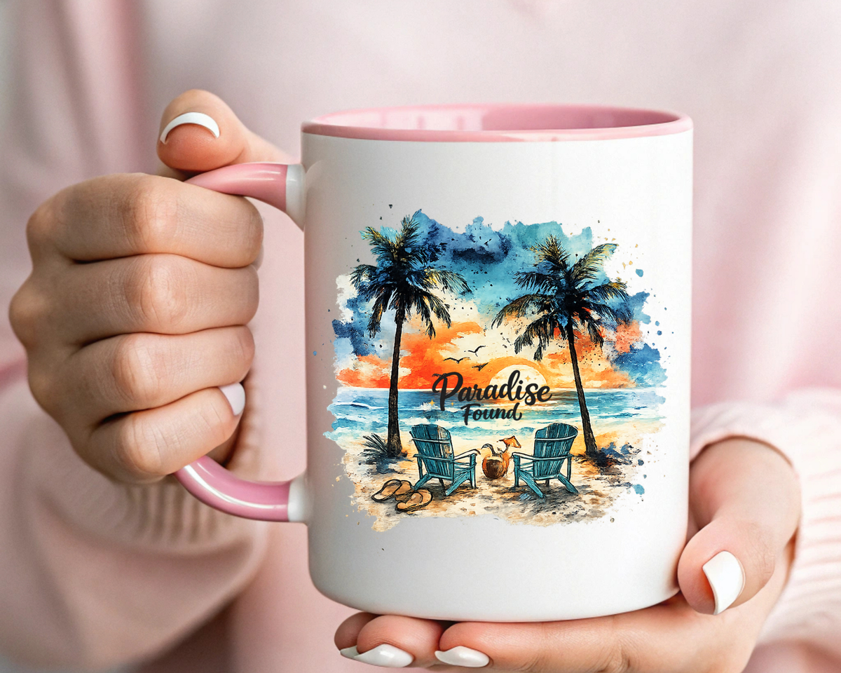 Tropical Beach Paradise Coffee Mug, Coastal Vacation Mug, Paradise Found Beach Lover Gift, Ocean Sunset Coffee Cup, Island Life Mug