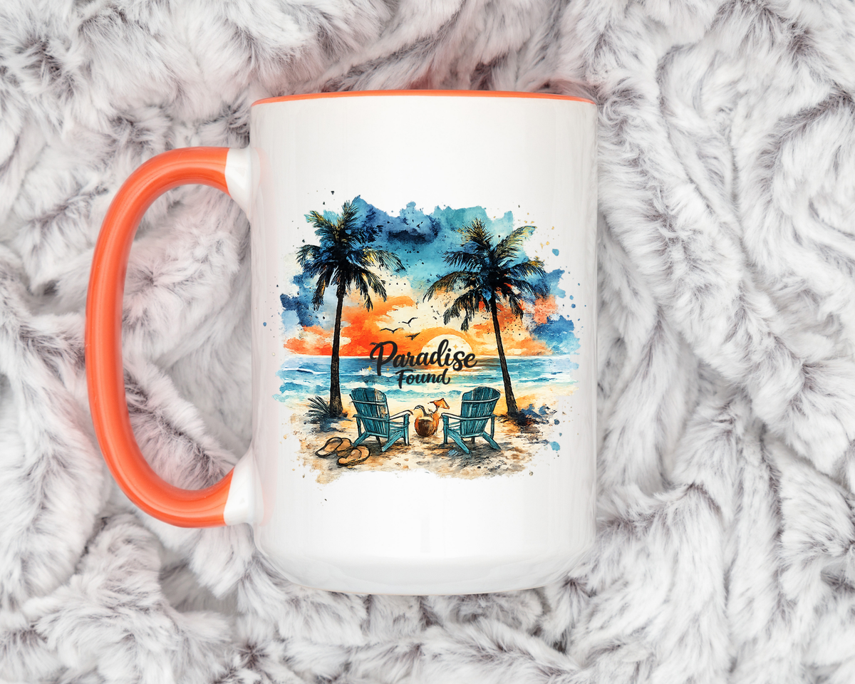 Tropical Beach Paradise Coffee Mug, Coastal Vacation Mug, Paradise Found Beach Lover Gift, Ocean Sunset Coffee Cup, Island Life Mug