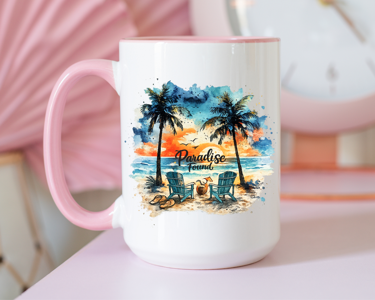 Tropical Beach Paradise Coffee Mug, Coastal Vacation Mug, Paradise Found Beach Lover Gift, Ocean Sunset Coffee Cup, Island Life Mug