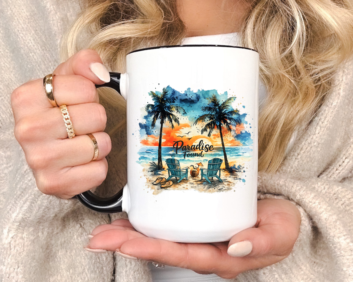 Tropical Beach Paradise Coffee Mug, Coastal Vacation Mug, Paradise Found Beach Lover Gift, Ocean Sunset Coffee Cup, Island Life Mug