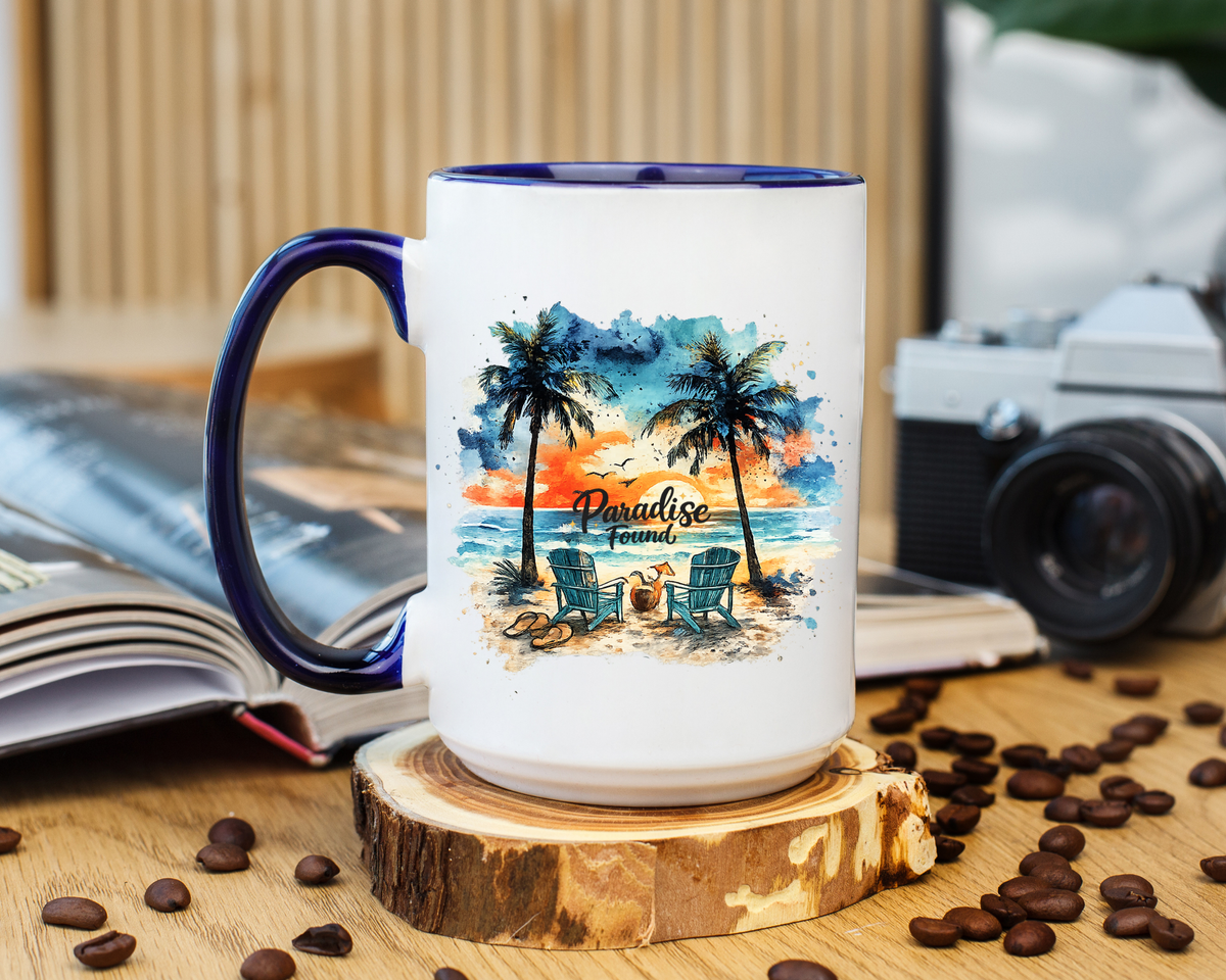 Tropical Beach Paradise Coffee Mug, Coastal Vacation Mug, Paradise Found Beach Lover Gift, Ocean Sunset Coffee Cup, Island Life Mug