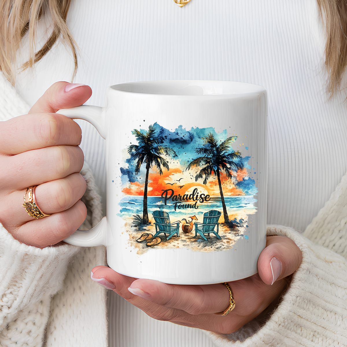 Tropical Beach Paradise Coffee Mug, Coastal Vacation Mug, Paradise Found Beach Lover Gift, Ocean Sunset Coffee Cup, Island Life Mug