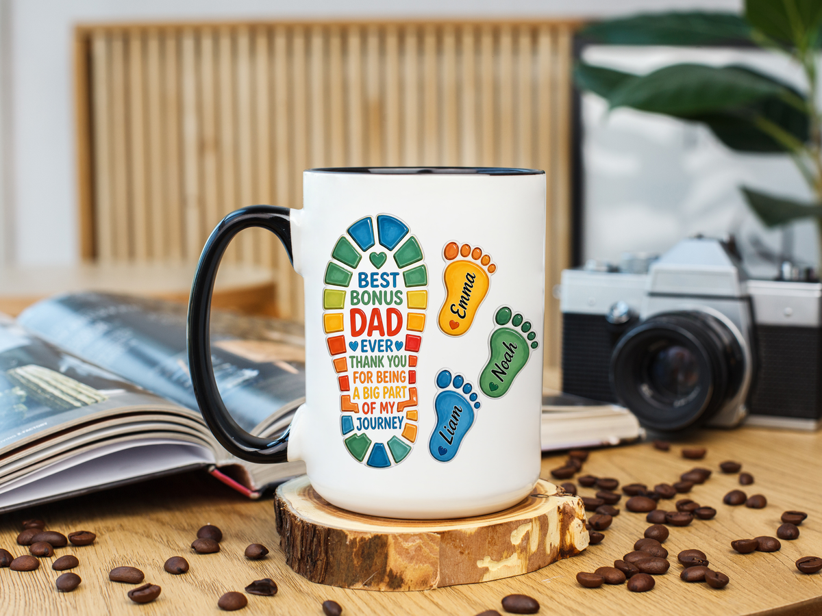 Personalized Bonus Dad Mug, Custom Stepdad Coffee Mug with Kids Names, Father's Day Gift for Bonus Father, Family Appreciation Cup