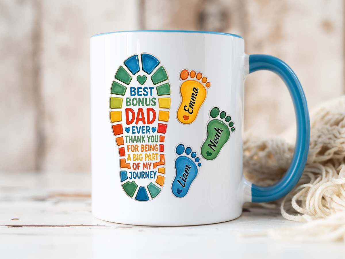 Personalized Bonus Dad Mug, Custom Stepdad Coffee Mug with Kids Names, Father's Day Gift for Bonus Father, Family Appreciation Cup
