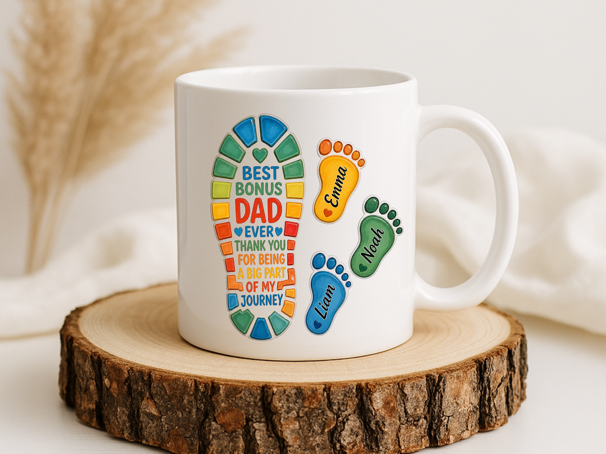 Personalized Bonus Dad Mug, Custom Stepdad Coffee Mug with Kids Names, Father's Day Gift for Bonus Father, Family Appreciation Cup