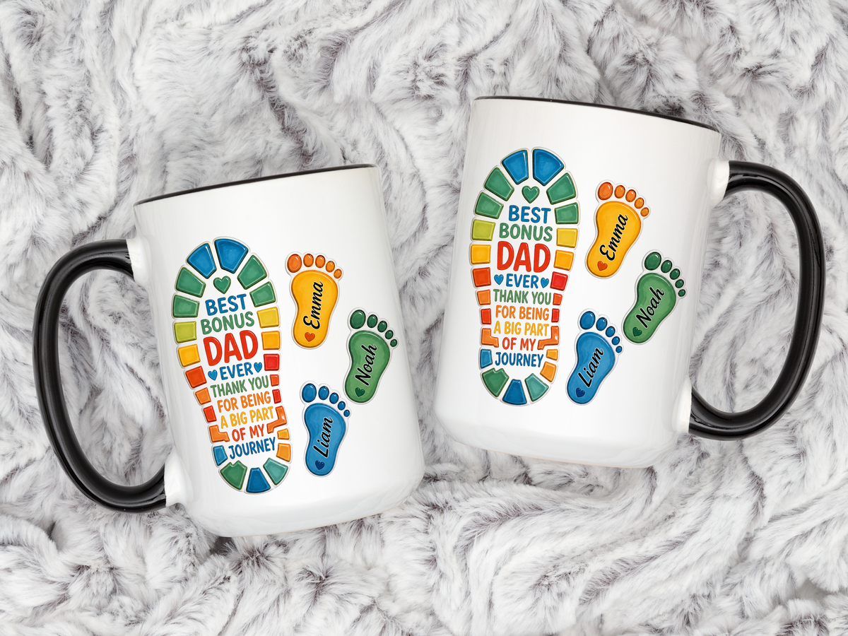 Personalized Bonus Dad Mug, Custom Stepdad Coffee Mug with Kids Names, Father's Day Gift for Bonus Father, Family Appreciation Cup