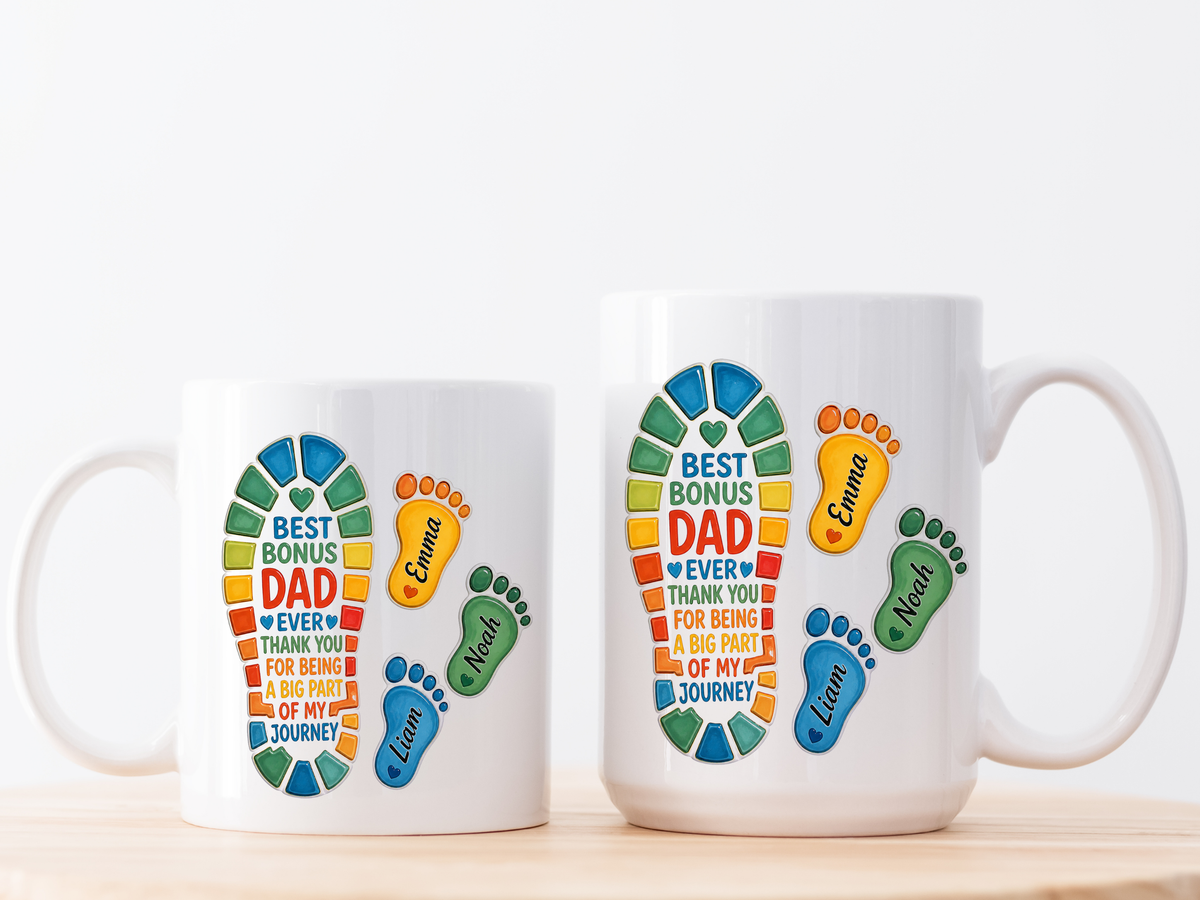 Personalized Bonus Dad Mug, Custom Stepdad Coffee Mug with Kids Names, Father's Day Gift for Bonus Father, Family Appreciation Cup