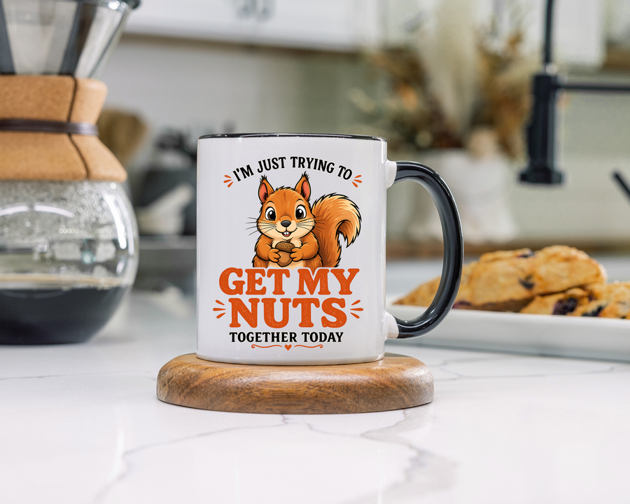 Funny Squirrel Coffee Mug, Get My Nuts Together Today Mug, Cute Squirrel Mug, Sarcastic Work Humor Gift, Woodland Animal Coffee Cup